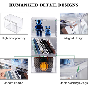 Paquete de 3 Cajas de Acrílico con Puerta Magnética, Contenedores de Almacenamiento Apilables de Plástico Transparente con Tapas Grandes - Product Image 3