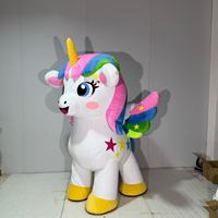 Costume de mascotte gonflable licorne en peluche avec ailes arc-en-ciel colorées, pour adulte, idéal pour défilés, carnavals, anniversaires et événements