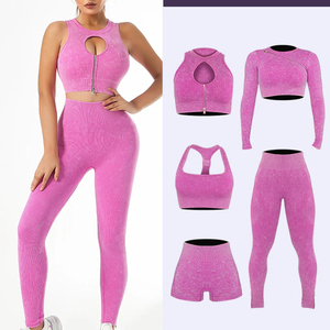 <span class=keywords><strong>BO3</strong></span> Leggings con cremallera sin costuras Sujetadores deportivos de yoga Leggings para mujer Gimnasio Fitness Conjuntos de entrenamiento Fitness Conjunto acanalado - Product Image 1