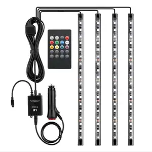 Lâmpada led luz ambiente ambiente automotiva, 12leds, atmosfera interior, atmosfera de carro, rgb, faixa led, para decoração de carro com controle remoto