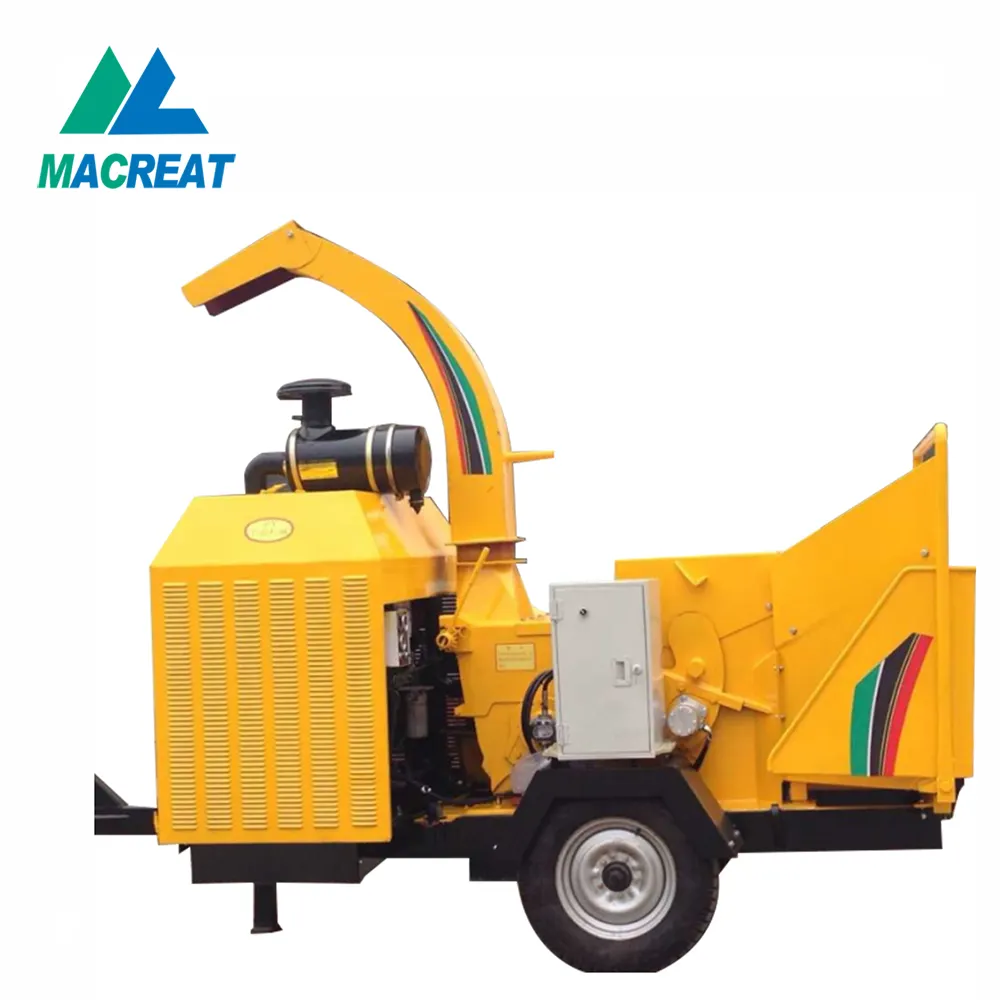 MACREAT 100HP Mobile Wood Chipper Diesel Engine working in the forest in Thailand and India LDBC1000