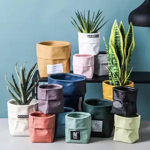 WY 도매 간단한 식물 냄비 꽃 시뮬레이션 크래프트 종이 가방 디자인 배수구와 세라믹 화분 정원 용품