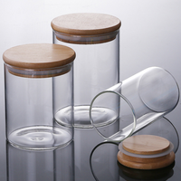 Vente en gros de bocaux de stockage d'aliments en verre borosilicaté Rangement de cuisine avec couvercle à vis en bois d'acacia hermétique et bouchon en liège