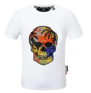 T-shirt da uomo con pieghe di marca di strass Casual abbigliamento 2 colori Streetwear nuove magliette di alta qualità