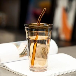 350 ml Chất lượng cao rơm hổ phách cốc nước thủy tinh với nắp và vỏ bọc da - Product Image 2