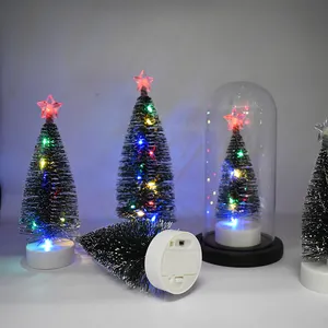 Çevre dostu masa dekorasyon küçük boy Mini çam ağacı şişe fırçası ağaçları noel için LED ışıkları ile