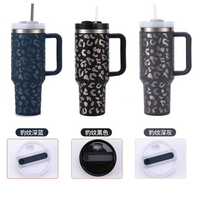 40oz stainless steel tumbler burgundy leopard print bpa-free <b>with</b> <b>straw</b> double-wall 40oz stainless steel tumbler - Product Image 6