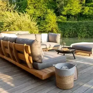 Fournisseur de la Chine Meubles modernes en bois de teck imperméable avec coussins Salon Balcon Patio Hôtel Canapé de jardin sectionnel extérieur