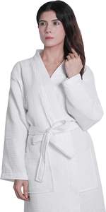 Albornoz de Waffle Blanco Unisex (1 Pieza) Lujoso Cierre de Cordón Ligero Estilo Romántico ODM 100% Bata de <span class=keywords><strong>Ducha</strong></span> de Algodón - Product Image 4