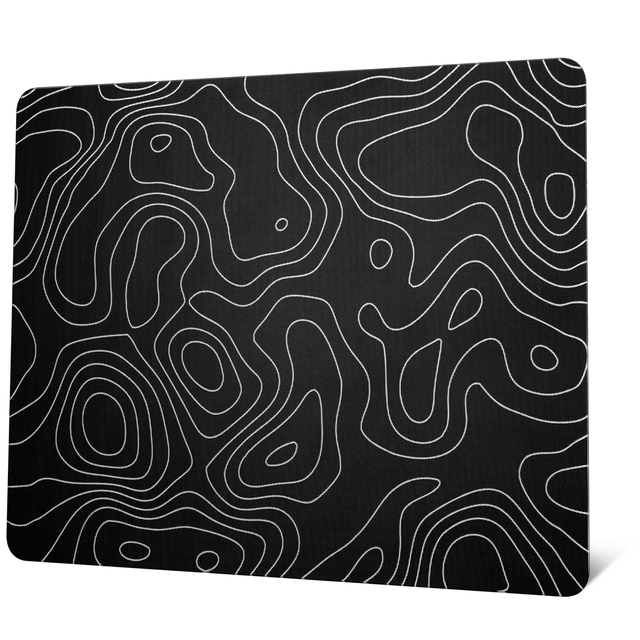 XVX Glass Gaming Mouse Pad Black Topographic 410mm*310mm Art Style Hard Surface Improved Precision & Speed