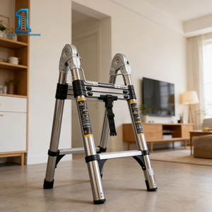 Échelle télescopique moderne en acier inoxydable de 1,7 mètre, antidérapante et pliable, pour usage domestique et professionnel, aide à l'escalade - Product Image 4