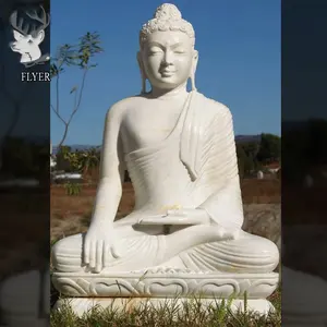 Садовая Каменная Резьба наружная скульптура статуи Будды в натуральную величину белый мрамор сидя скульптура Будды