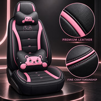 Set Completo di 16 Pezzi in Pelle con Stampa Orso Cartoon Cub Whisper, Protezione Universale per Sedili Auto Civic, Supporto Lombare e Cervicale per Tutte le Stagioni