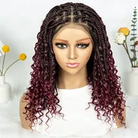 Perruque tressée courte style bohème, tresses carrées, perruque tressée complète en dentelle, cheveux synthétiques bouclés avec baby hair pour femmes noires