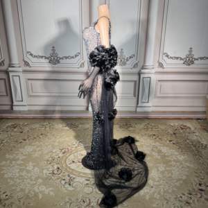 ZD 闪亮水晶装饰透明舞会礼服黑色花卉手套正式派对礼服 - Product Image 6