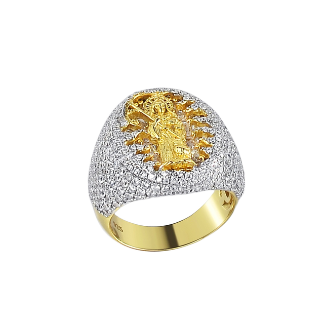 Hip Hip Iced Out CZ Religious Ring 18k Gold Plated Two Tone Iced Round Cubic Zirconia Religious Reaper Death God Ring