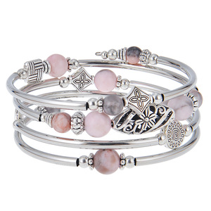 Pulseras de joyería de moda, envoltura de alambre trenzado, brazalete multicapa turquesa, envoltura de memoria en espiral, pulsera de joyería fina para mujer - Product Image 1