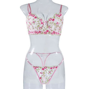 Nuova estate dolce stampa maglia ricamata vedere attraverso Sexy tentazione Lingerie 2 pezzi Set - Product Image 1