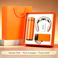 Coffret Cadeau d'Affaires Classique Haut de Gamme avec Logo Personnalisé sur Bouteille Isotherme, Masseur Cervical et Batterie Externe