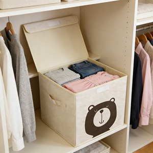 Contenitore portaoggetti in tessuto per bambini con coperchio integrato, scatola pieghevole con stampa <span class=keywords><strong>orsetto</strong></span> per l'organizzazione di giocattoli e libri nella cameretta - Product Image 2