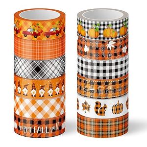 Set <span class=keywords><strong>de</strong></span> Cintas Decorativas Washi para Otoño, con Diseño <span class=keywords><strong>de</strong></span> Cuadros Buffalo, Hojas <span class=keywords><strong>de</strong></span> Arce y Gnomos, para Manualidades, Diarios y Álbumes <span class=keywords><strong>de</strong></span> Recortes - Product Image 1