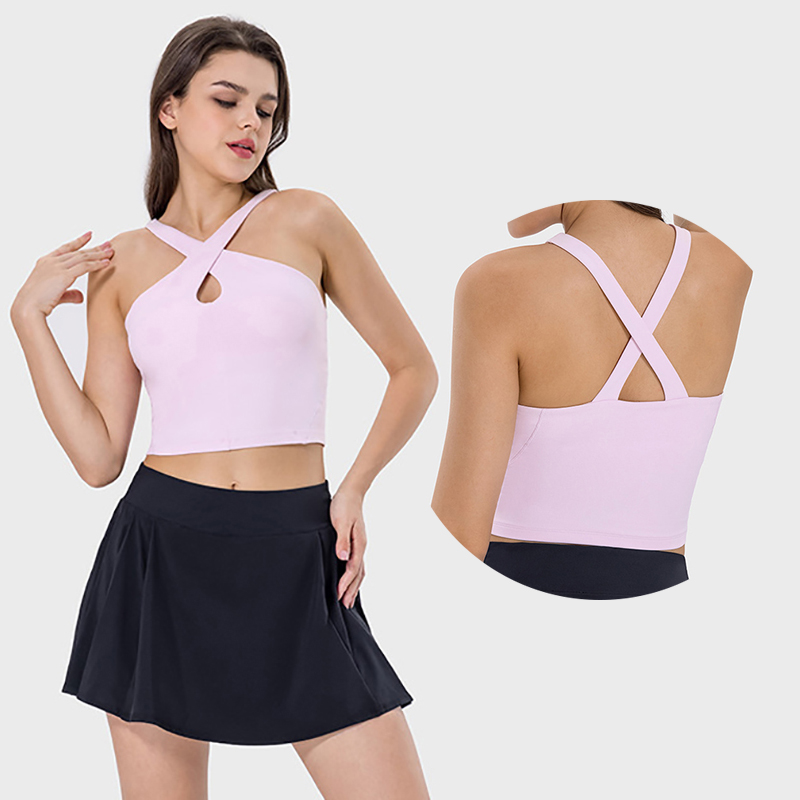 New Arrival Women Cross Adjustable Straps Sports Bras Vest Sexy Halter Neck Backless Gym Padded Bra Yoga Top for Woman