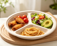 Assiette ronde compostable en bagasse de 10 pouces, assiette jetable biodégradable en pulpe de canne à sucre avec 2/3 compartiments