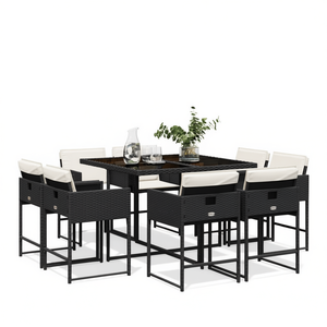 Set da Giardino in Rattan Nero e Bianco Crema, 8 Posti, Arredamento da Esterno per Patio, Design Contemporaneo, Metallo Resistente alle Intemperie - Product Image 1