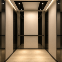 Ascenseur intérieur pour villa, ascenseur résidentiel de luxe, cabine design bronze or rose, sol en marbre, éclairage LED