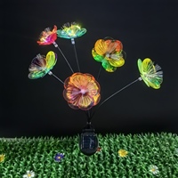 Lampu Taman LED Serat Optik Tenaga Surya Tahan Air, Dekorasi Lanskap Taman Luar Ruangan, Motif Bunga Plum, Warna Putih Hangat & RGB