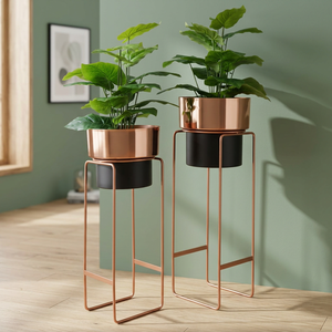 Support à fleurs moderne en métal avec finition cuivrée pour plantes vertes d'intérieur, design minimaliste, décoration intérieure - Product Image 5