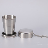 Gobelet de voyage télescopique pliable en acier inoxydable avec logo personnalisé, 75 ml, 150 ml, 250 ml, portable, pour l'extérieur, avec porte-clés