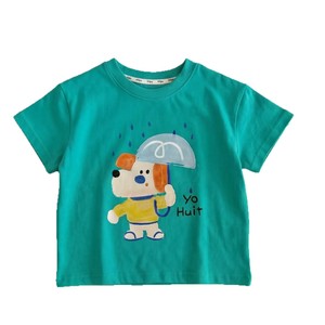 Miyaby Children's Summer Short Sleeve T-Shirt Cartoon Print Cotton Round Neck Top For Boys Green And Off White - Product Image 5