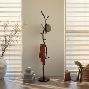 Porte-manteau sur pied en bois massif <span class=keywords><strong>de</strong></span> haute qualité <span class=keywords><strong>Arles</strong></span>, métal noir et noyer - Product Image 2