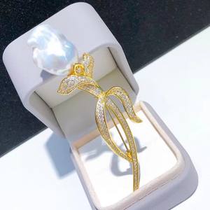 Broche de Perlas de Agua Dulce Naturales Barrocas Tulipán, 15-16mm, Aurora, Joyería Exquisita y Moderna para el Pecho, Superventas Anuales - Product Image 4