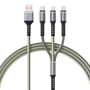 One To Three Fast <b>Charging</b> Data <b>Cable</b> 1M Nylon Braided Type C <b>USB</b> For Mobile Phone <b>Charging</b> <b>Cable</b> With Multiple Connectors - Product Image 1
