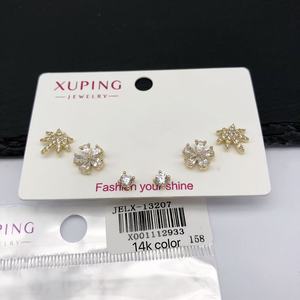 XUPING Jewelry Wholesale 14K Gold Color Plated Fashion Synthetic CZ Women Three Pair Set Ladies Women <strong>Small</strong> <strong>Stud</strong> <strong>Earring</strong> - Product Image 2