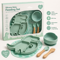 Ensemble d'alimentation pour bébé en silicone personnalisé OEM avec assiette à forte succion et couverts en bois
