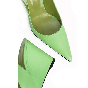 Sandales compensées vertes à lacets pour femme, talons hauts, bout pointu, chaussures habillées, sexy, pour le bureau, logo personnalisé - Product Image 5