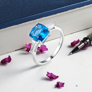 Anello da Donna in Argento Sterling 925 Placcato Oro con Zaffiro Blu, Design a Grappolo, Gioiello Classico Spirituale, Regalo per Feste - Product Image 4