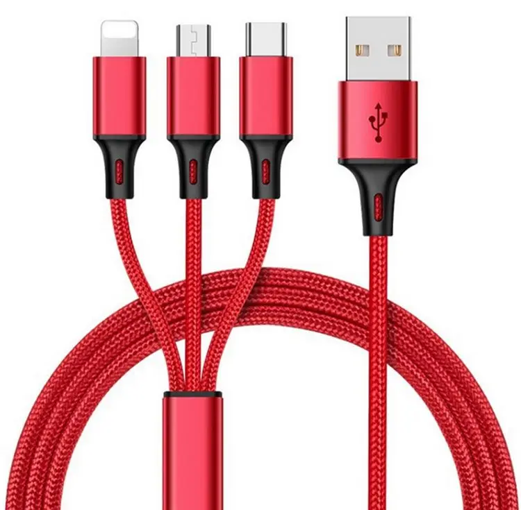 3 In 1 Braided Charging Micro Type C IOS Usb Cable 3in1 Fast Charger Cable