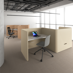 ATWOKA Cabina Acustica Singola con Schermo Privacy in Tessuto, Scrivania Integrata e Vano Laterale per Uffici <span class=keywords><strong>Open</strong></span> Space - Product Image 1