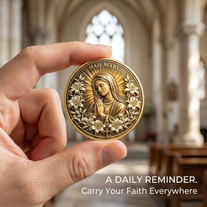 Moneta Commemorativa 3D Intagliata della Vergine Maria, Moneta della Fede Ave Maria, Moneta del Sfida con il Leone <span class=keywords><strong>di</strong></span> Giuda, <span class=keywords><strong>Dio</strong></span> Ti Benedica, Regalo Religioso - Product Image 2