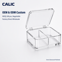Étui pour écouteurs en acrylique Calic avec couvercle rabattable, boîte de rangement transparente avec séparateur pour accessoires d'écouteurs, logo personnalisé, usine ODM
