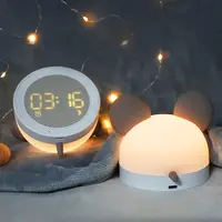 Jam Meja Digital LED, Desain Mouse Paten Modern, Lampu Alami, Tampilan Jam Alarm, Lampu Malam Digital