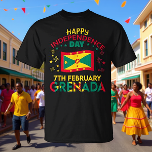 T-shirt con bandiera di Grenada per il 51° Giorno dell'Indipendenza: celebra il orgoglio grenadino, abbigliamento promozionale personalizzabile - Product Image 3