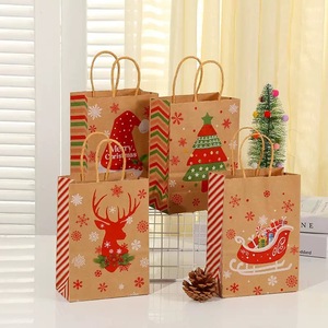 Sac cadeau de Noël en papier kraft imprimé Père Noël, style All Saints Wind, pour emballage de bonbons de la veille de Noël - Product Image 3