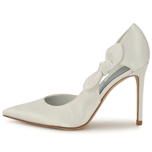 Scarpe da Donna di Lusso Direttamente dalla Fabbrica, Pumps Bianche in Raso con Fiocco, Punta Affusolata, Tacco Alto, Stile Elegante, Logo Personalizzato, per Matrimoni e <span class=keywords><strong>Gala</strong></span>, Vendita all'Ingrosso - Product Image 1