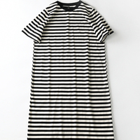 Robe T-shirt décontractée pour femme en jersey uni noir et blanc, teint en fil, coupe trapèze, respirante, en coton de qualité écologique, idéale pour le printemps