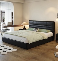 Modernes Italienisches Minimalistisches Doppelbett mit Schubladenspeicher, Leder-Weichrückenlehne, Umweltfreundlich, Schwarz